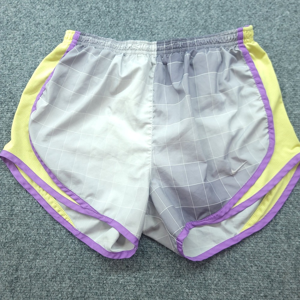 Nike Dri-FIT Tempo Running Shorts Grey Grid Yellow Purple 427545-004 Womens S